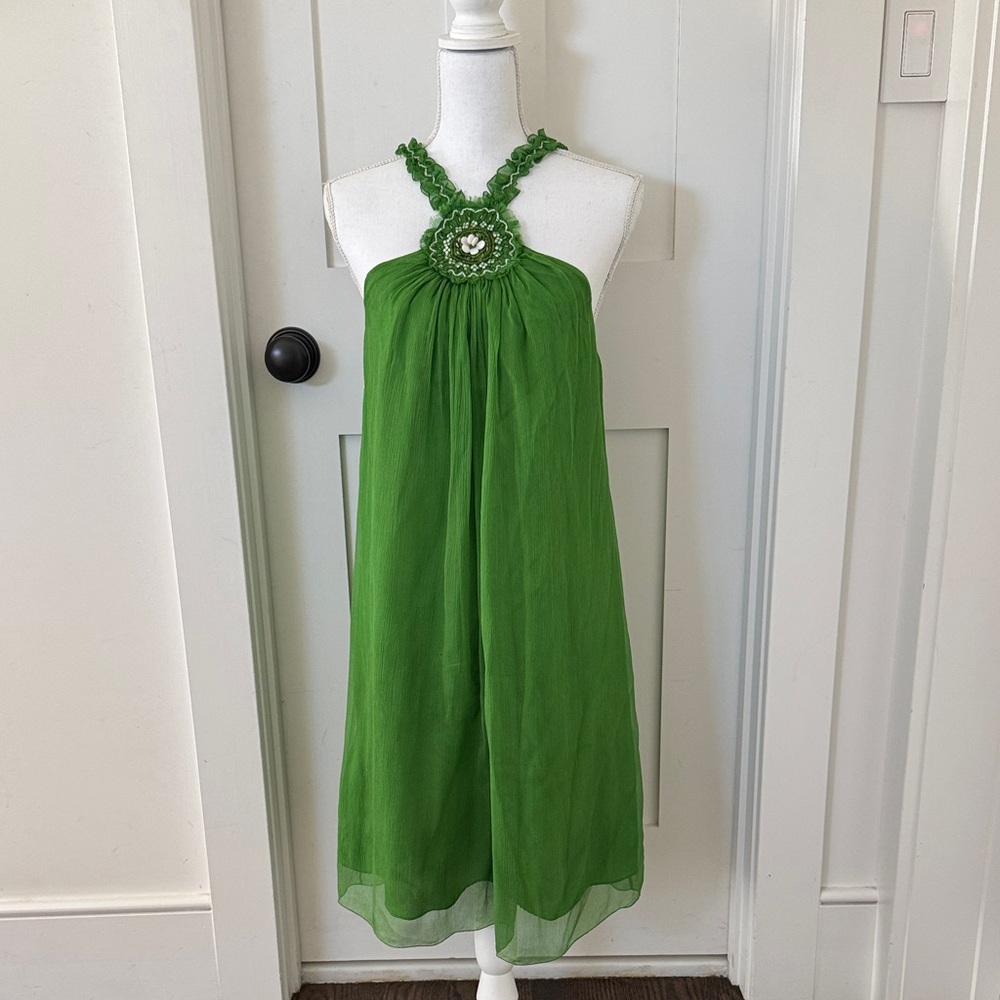 Max Studio Silk Green Halter Dress Vintage